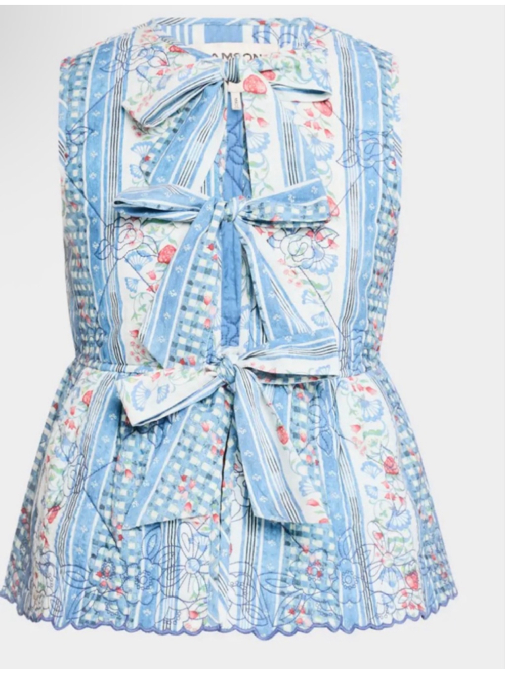 NWOT Damson Madder Catrin Quilted Tie-Front Vest in Blue and White Reversible M